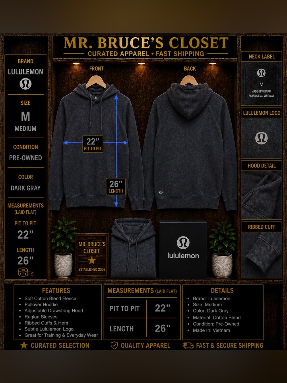 lululemon athletica Men’s Dark Gray Pullover Hoodie